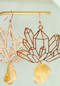 Rose Gold Raw Gemstone Earrings - Healing Crystal Earrings
