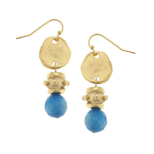 Gold Oval and Peacock Agate Earrings