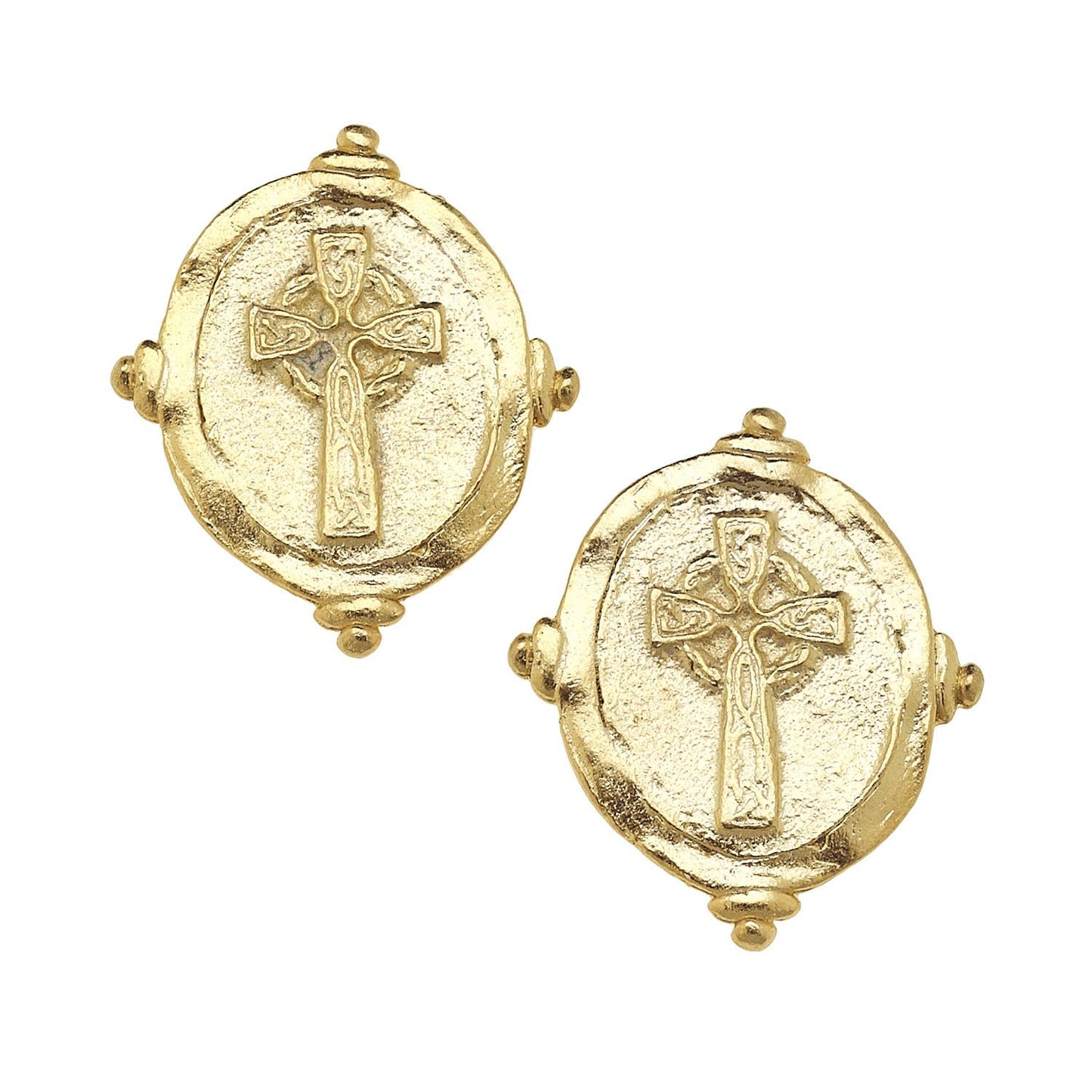 Gold Cross Intaglio Pierced Earrings