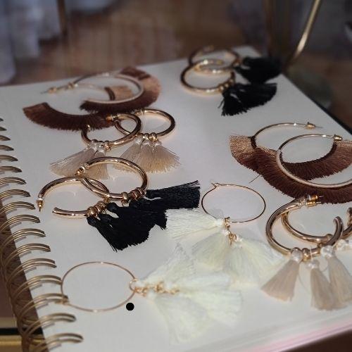Cream / Wheat Hoop Fringe Earrings - Shop The Golden Girl