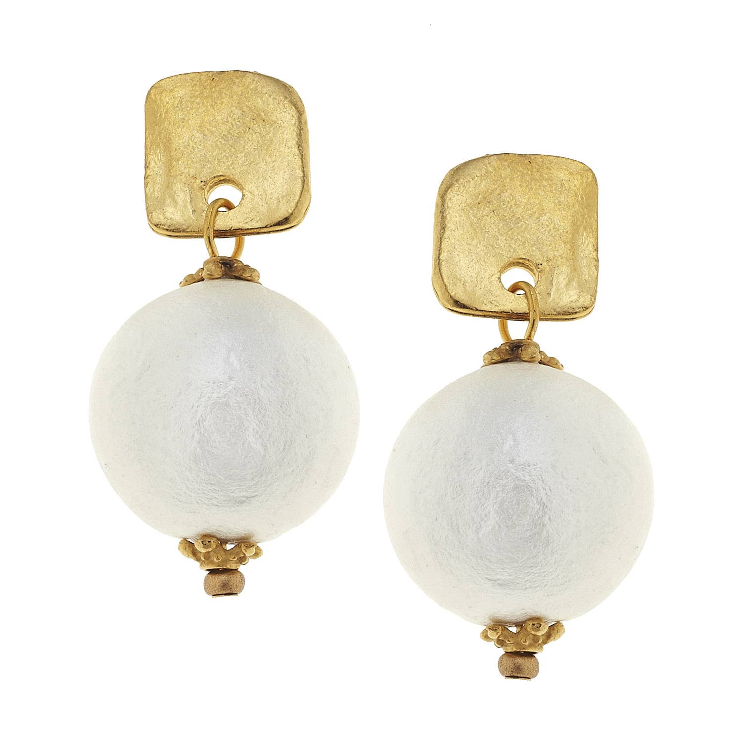 Gold Posts with Cotton Pearl Earrings