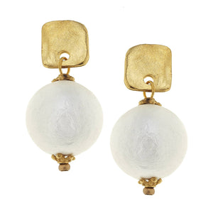 Gold Posts with Cotton Pearl Earrings