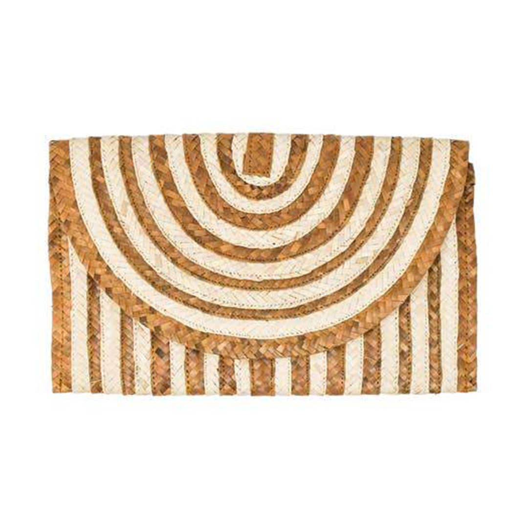 Straw Clutch Purse (White Brown) - Summer Handbag Wallet