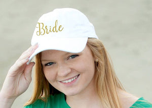 White Cap Embroidered BRIDE in Gold Thread