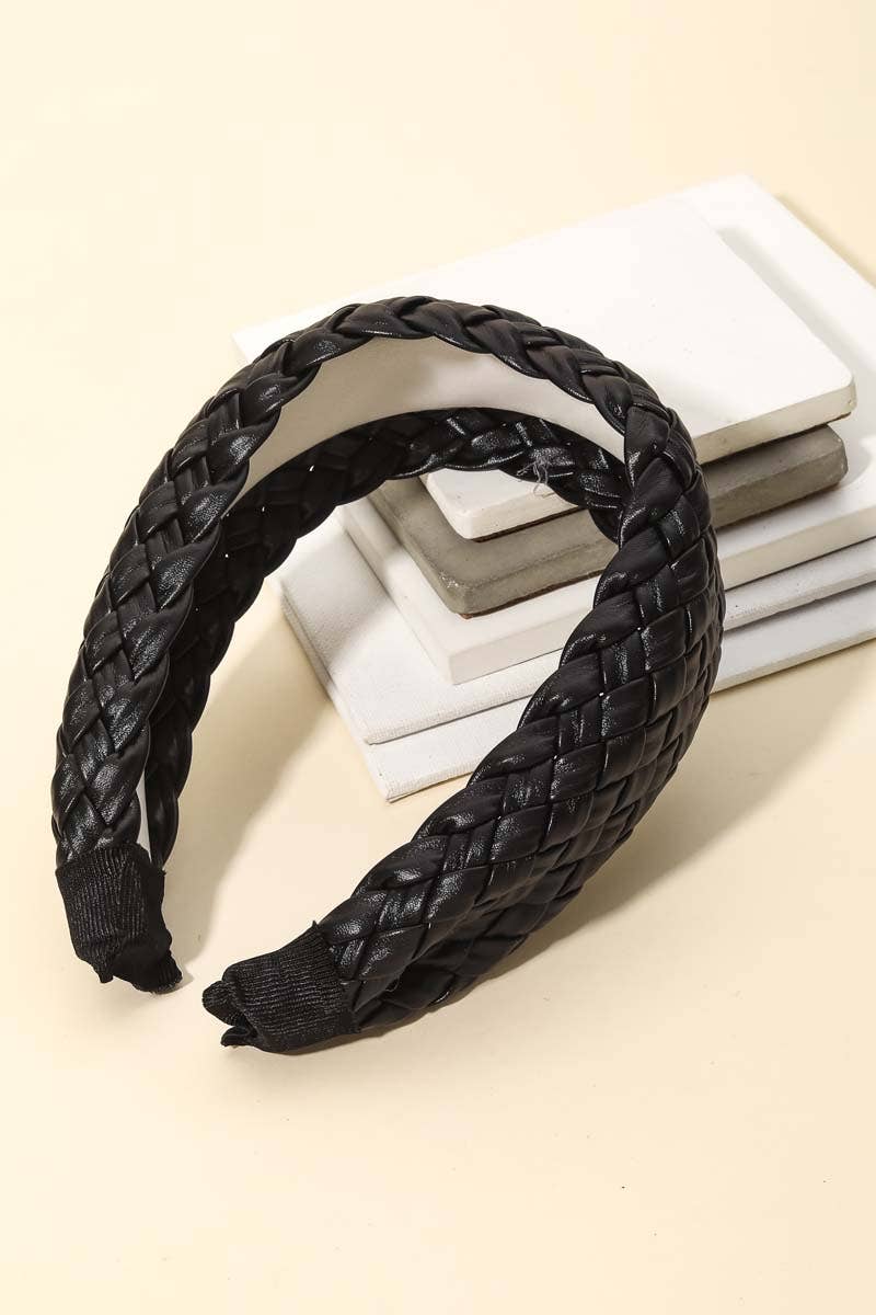 Wide Woven Faux Leather Headband