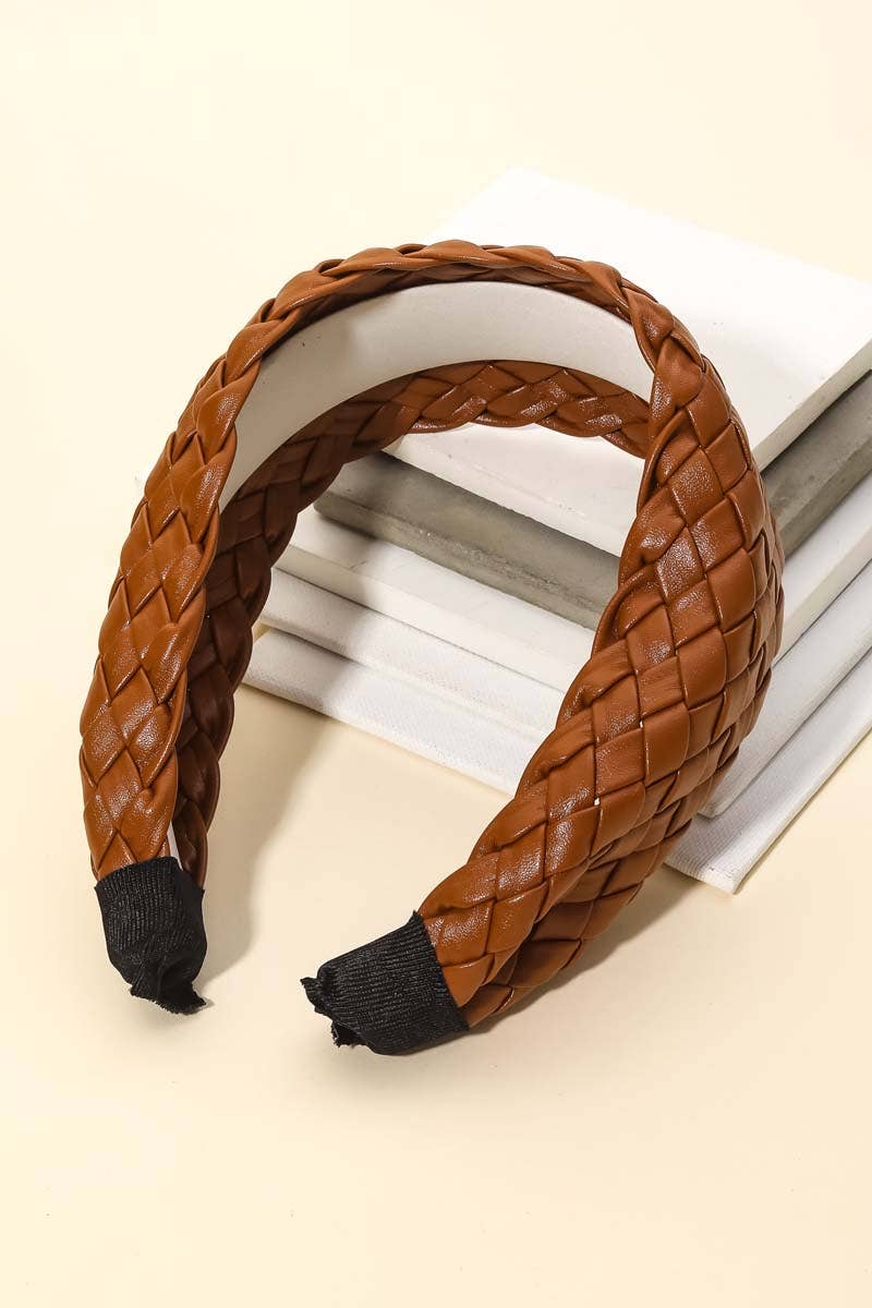 Wide Woven Faux Leather Headband