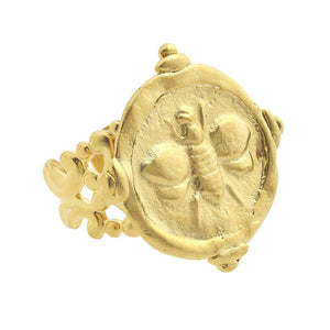 Handcast Gold Bee Intaglio Adjustable Ring