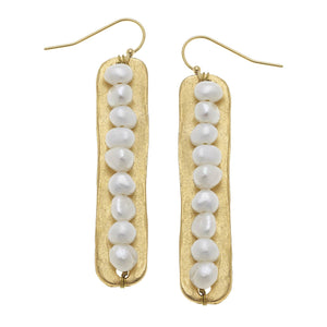 Genuine Freshwater Pearls on Gold Bar Earrings