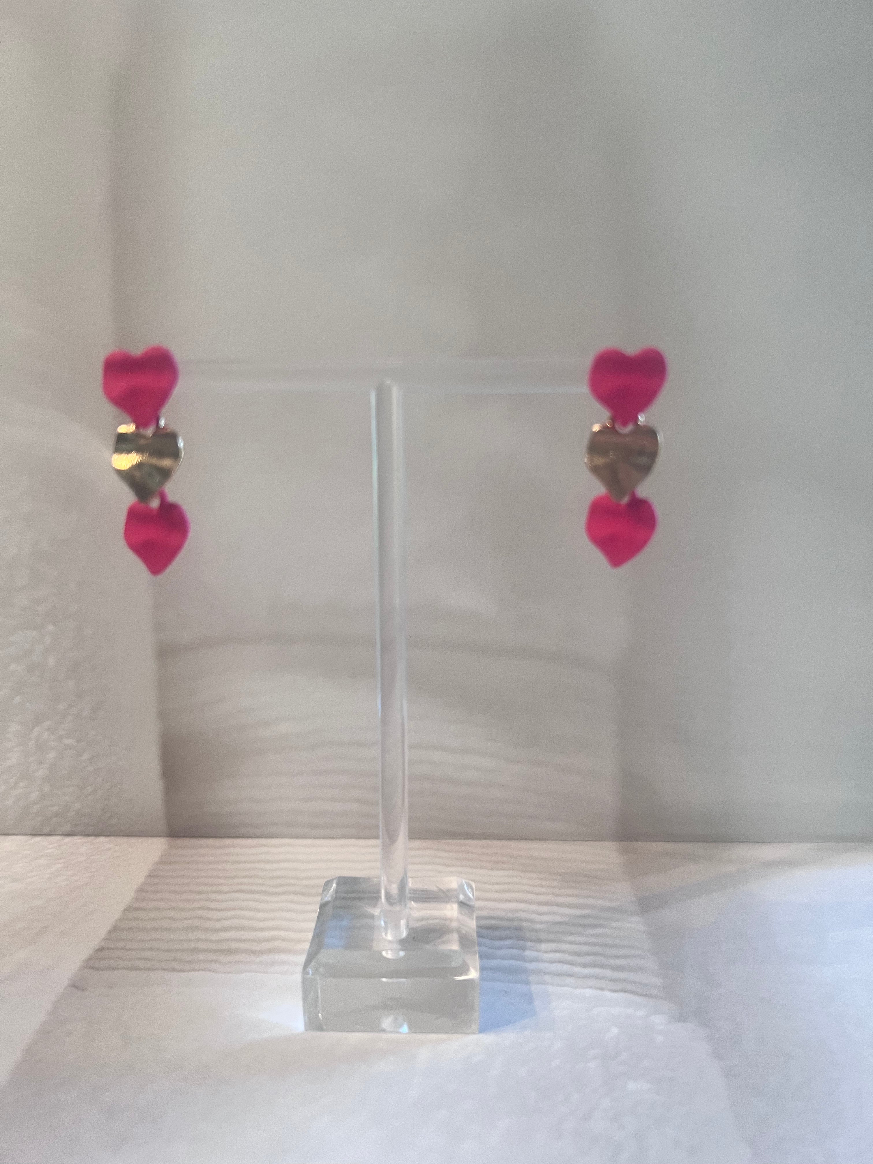 Tiny Pink Hearts Trio Earrings