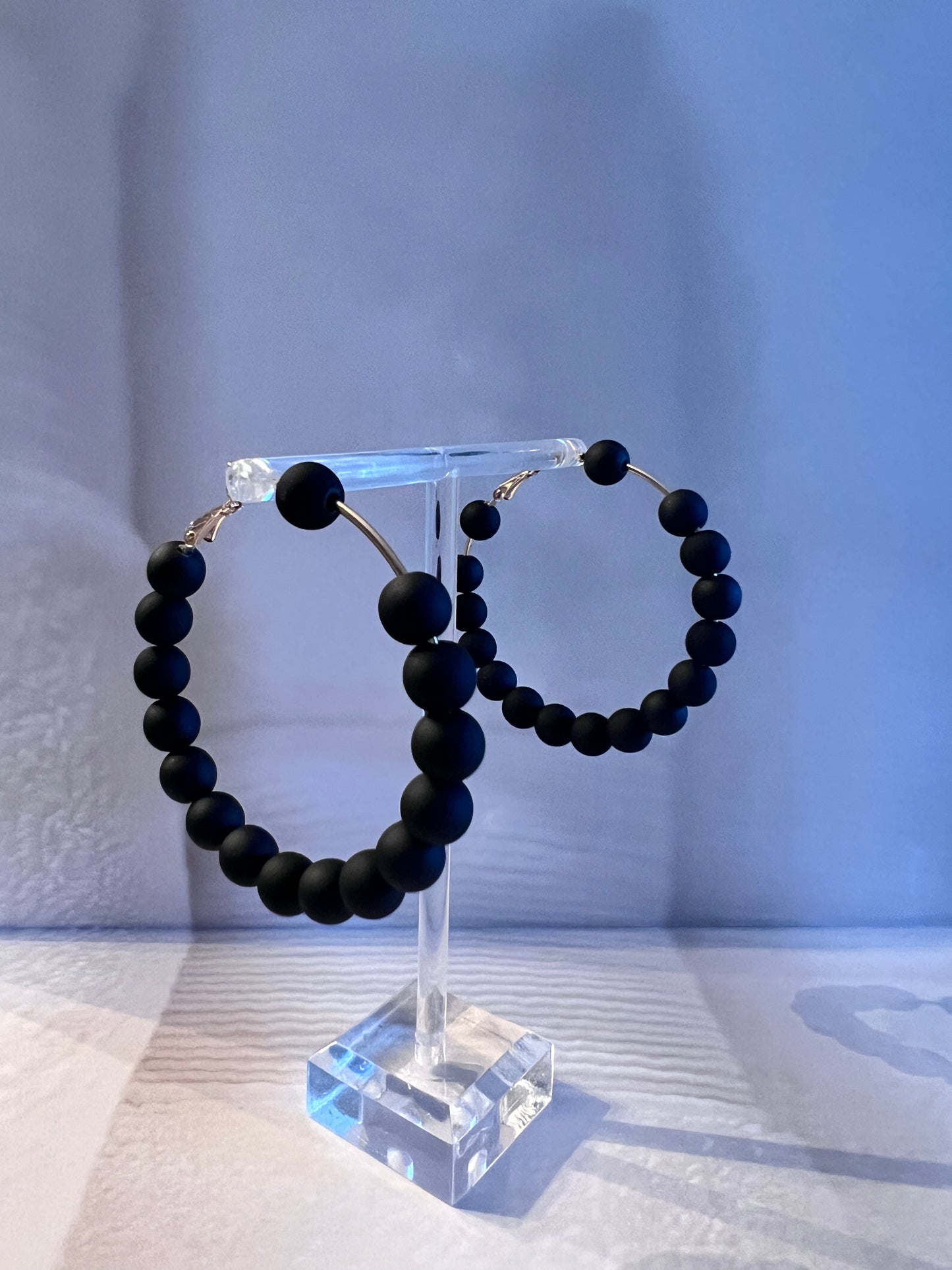 Beaded Matte Hoops-Black