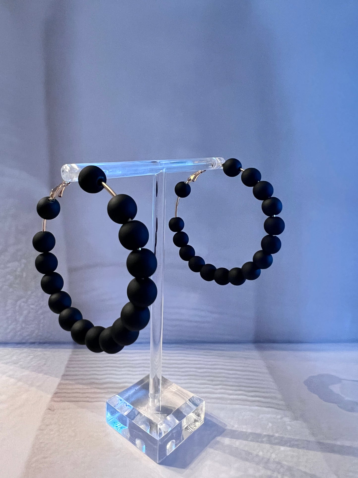 Beaded Matte Hoops-Black