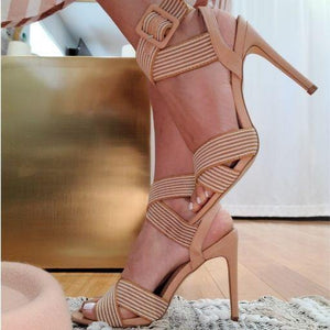Nude lines Heel with elastic bands criss-cross at toe and ankle area  large closure at ankle
