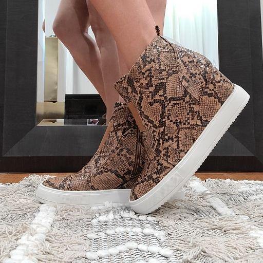 Nude python wedge sneakers, elastic for easy on and off 